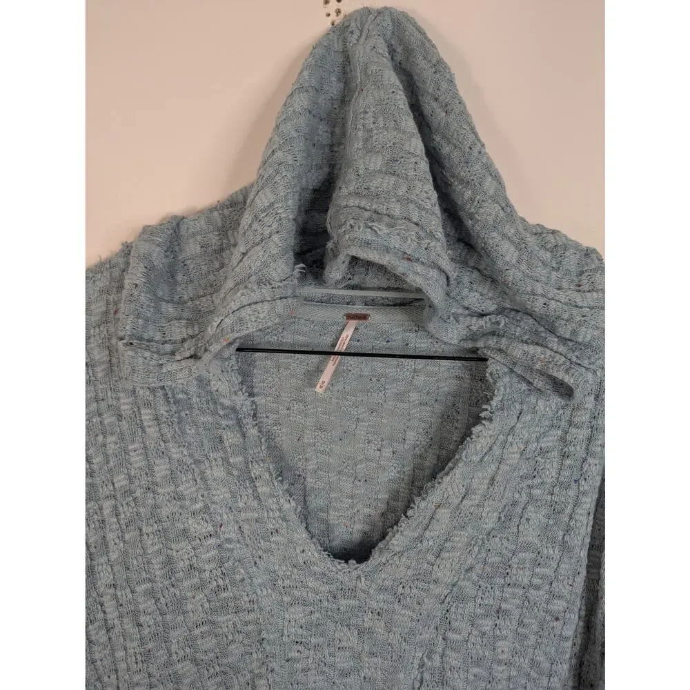 Free People Baja Babe Hacci Oversized Bell Sleeve Hooded Textured Knit Top